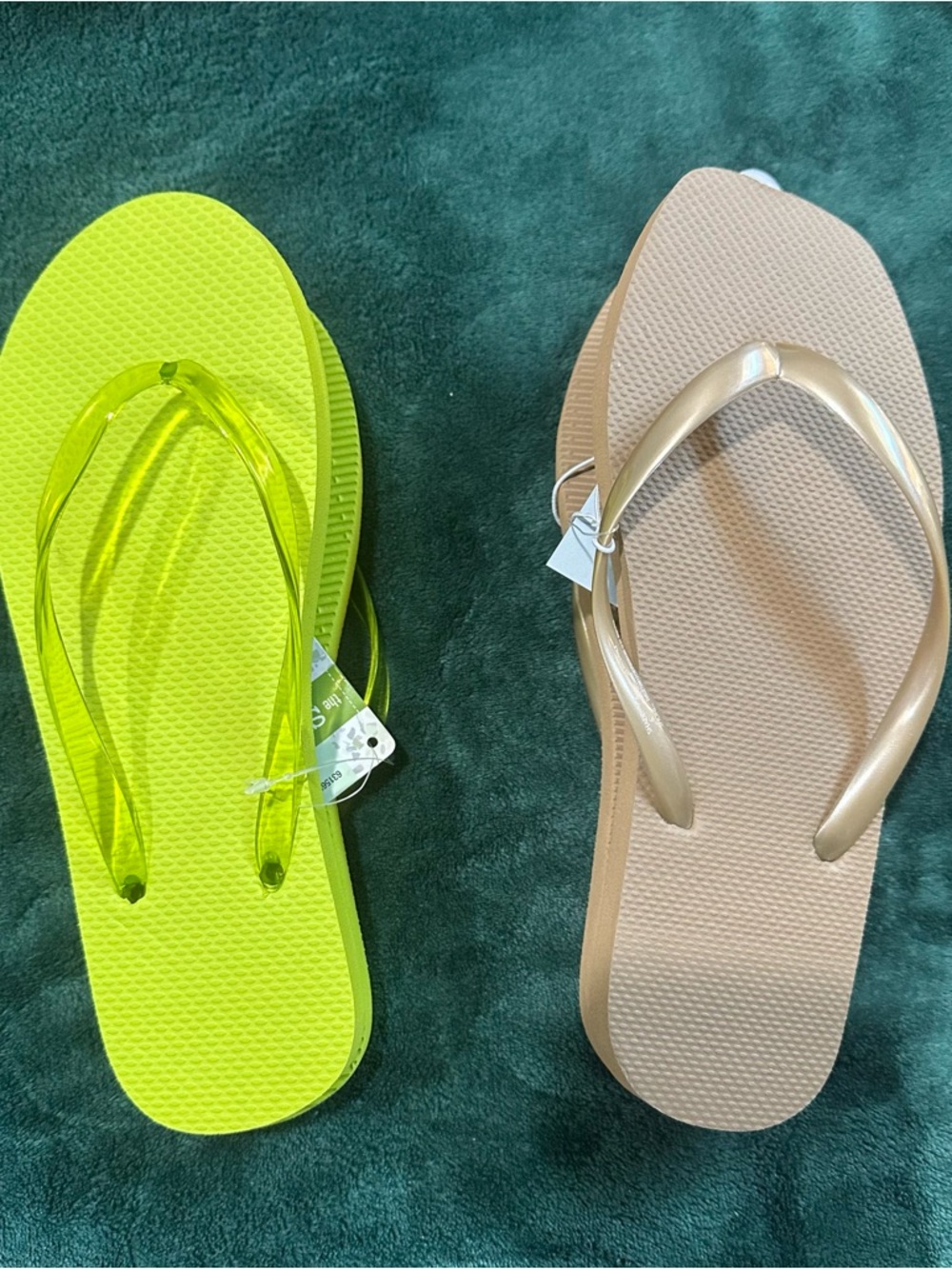 Women’s Flip Flop Sandals - Neon Yellow and Beige - Picture 2 of 3